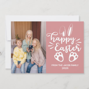 elegant modern Floral Easter one family photo Holiday Card