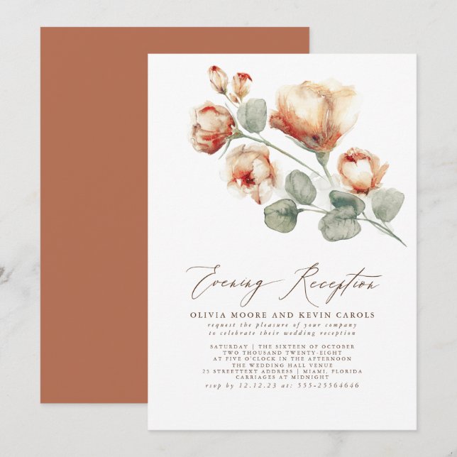 Elegant Modern Floral Fall Evening Reception Invitation (Front/Back)