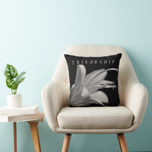 Elegant Modern Floral Friendship Black White Throw Pillow