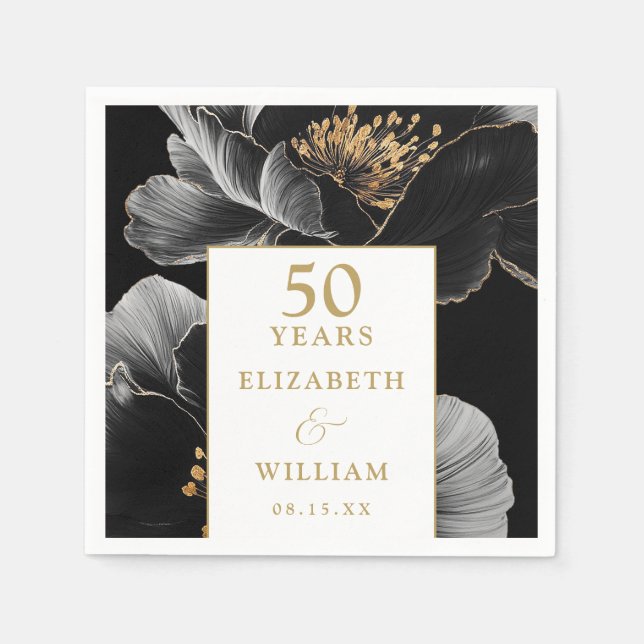 Elegant Modern Floral Gold 50th Anniversary Napkin (Front)