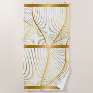 Elegant Modern Floral Gold White Line Collection Beach Towel