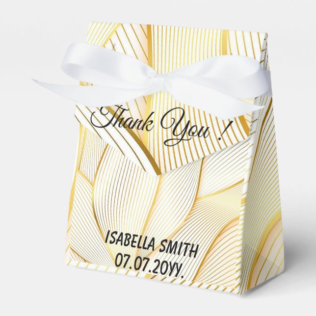 Elegant Modern Floral Gold White Line Collection Favor Box (Front Side)