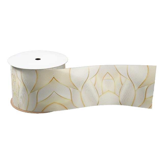 Elegant Modern Floral Gold White Line Collection Satin Ribbon (Spool)
