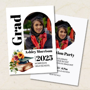 Elegant modern floral graduation  2 photo  invitation