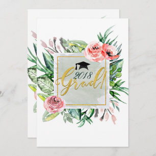 Elegant Modern Floral Graduation Grad Invitations