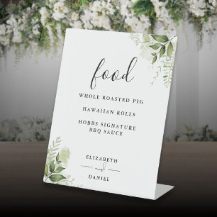 Elegant Modern Floral Greenery Food Menu Pedestal Sign