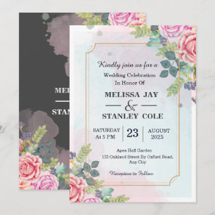 Elegant Modern Floral Greenery Watercolor Wedding  Invitation