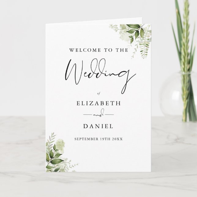 Elegant Modern Floral Greenery Wedding  Program (Front)