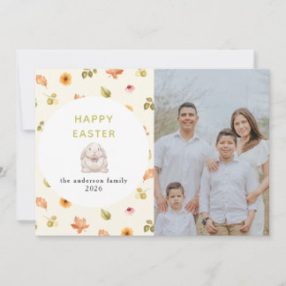 Elegant Modern Floral  Happy Easter Family Photo  Holiday Card