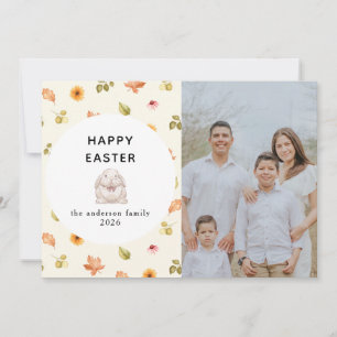 Elegant Modern Floral  Happy Easter Family Photo  Holiday Card