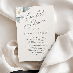 Elegant modern floral ivory bridal shower invitation