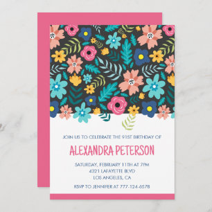 Elegant Modern Floral Pattern 91st birthday Invitation