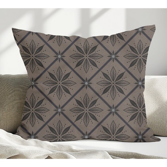Elegant Modern Floral Pattern Brown Throw Pillow (Creator Uploaded)