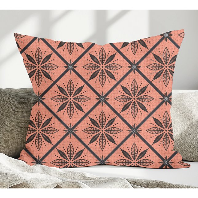 Elegant Modern Floral Pattern Salmon Throw Pillow (Creator Uploaded)