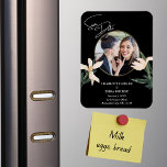 Elegant Modern Floral Photo Wedding Save The Date Magnet<br><div class="desc">Elegant Modern Floral Photo Wedding Save The Date Magnet. Imagine your family and friends receiving this beautiful announcement in the mail to add to their refrigerator! This magnet save the date announcement features a photo with, cream coloured flowers and simple typography. Personalize your Save the Date details, your names or...</div>