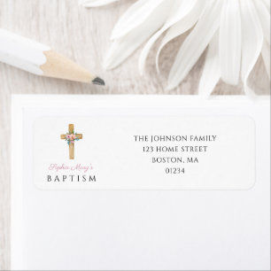 Elegant Modern Floral Religious Cross Baptism