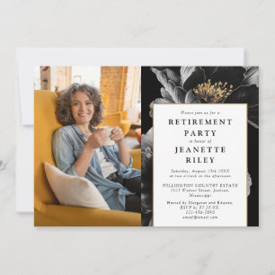 Elegant Modern Floral Retirement Party Photo Invitation