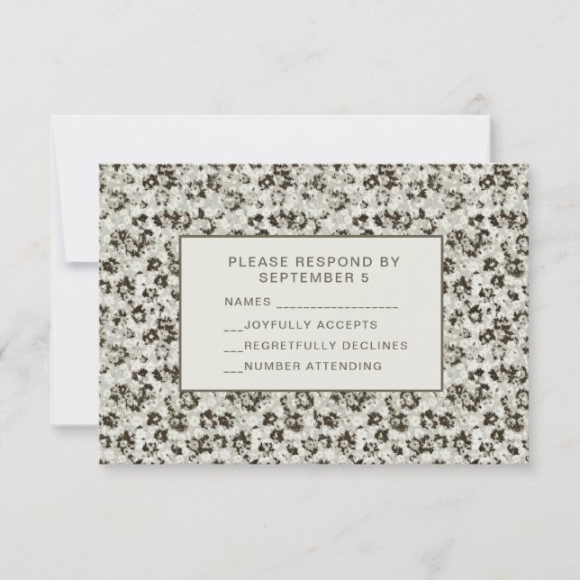 Elegant Modern Floral RSVP Card Silver Black (Devant)