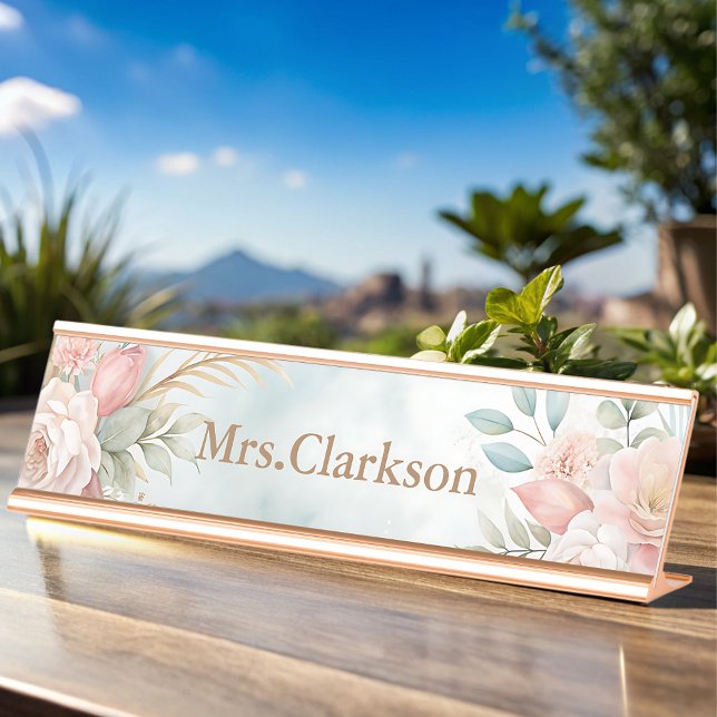 Elegant Modern Floral  Teacher Desk Name Plate (Creator Uploaded)