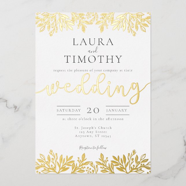 Elegant Modern Floral Wedding Foil Invitation (Front)
