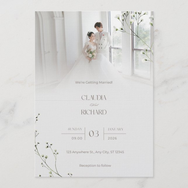 Elegant Modern Floral Wedding Invitation | Minimal (Front)