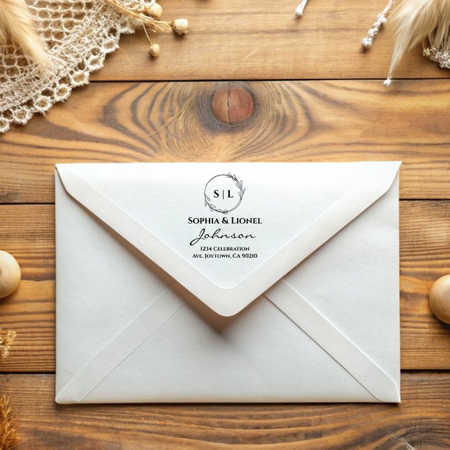 Elegant Modern Floral Wedding Return Address Rubber Stamp (Creator Uploaded)