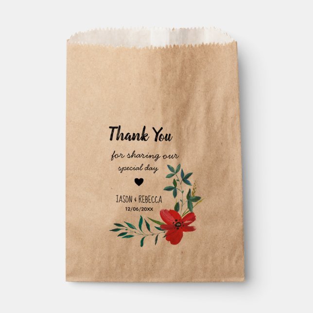 Elegant Modern Floral Wedding Thank You Favour Bag (Front)