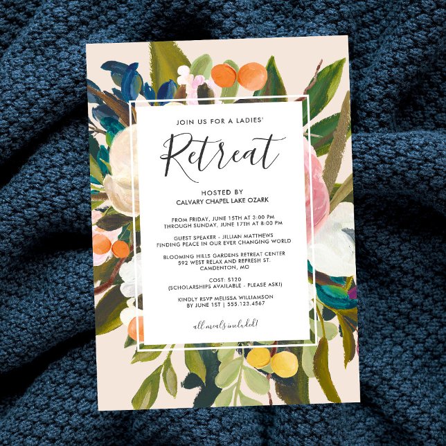 Elegant Modern Florals Ladies' Retreat Ivory Invitation (Creator Uploaded)