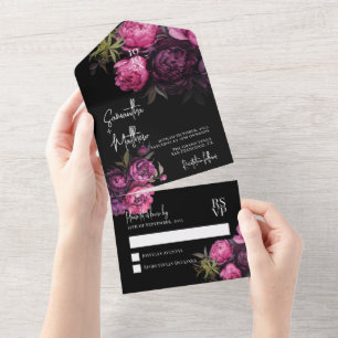 Elegant Modern Florals Moody Wedding All In One Invitation