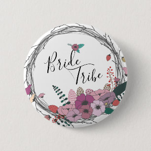 Elegant & modern flower wreath bride tribe 2 inch round button