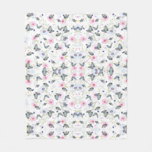 Elegant Modern Flowers and butterfly pattern Fleece Blanket