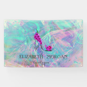 Elegant Modern Flowers High Heel Holographic Opal Banner