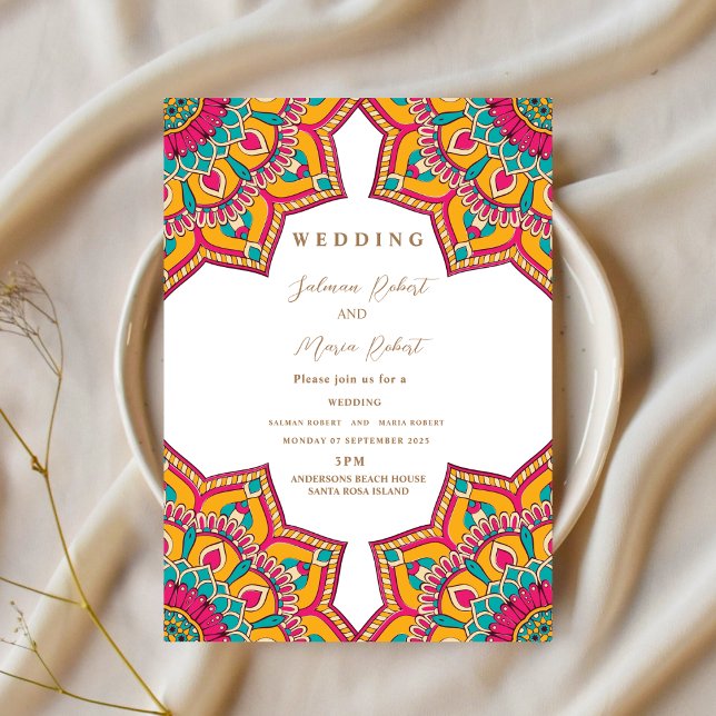 elegant modern flowers mandala indian wedding  invitation (Creator Uploaded)