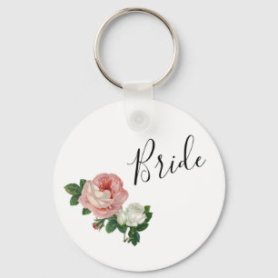 Elegant & modern flowers pink roses bride keychain