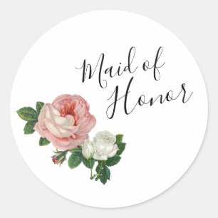 Elegant & modern flowers roses maid of honour classic round sticker