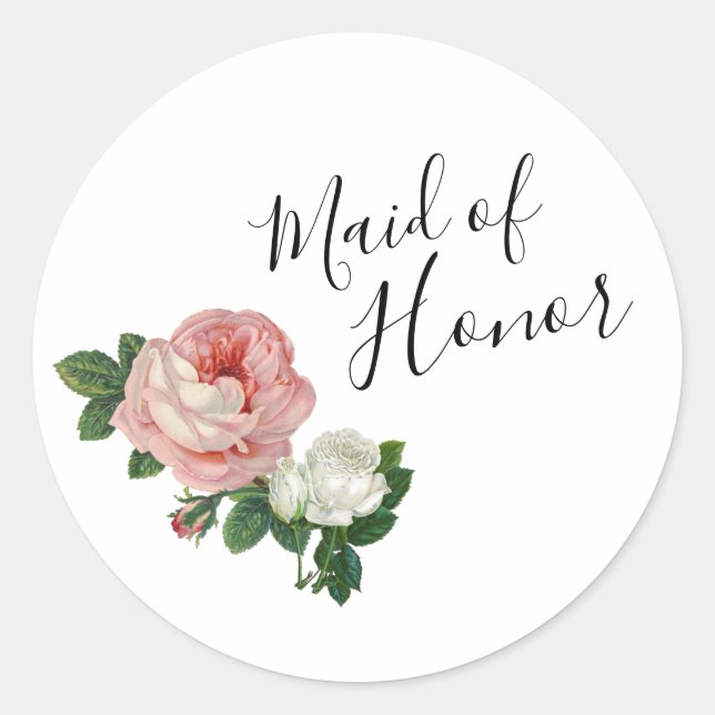 Elegant & modern flowers roses maid of honour classic round sticker (Front)