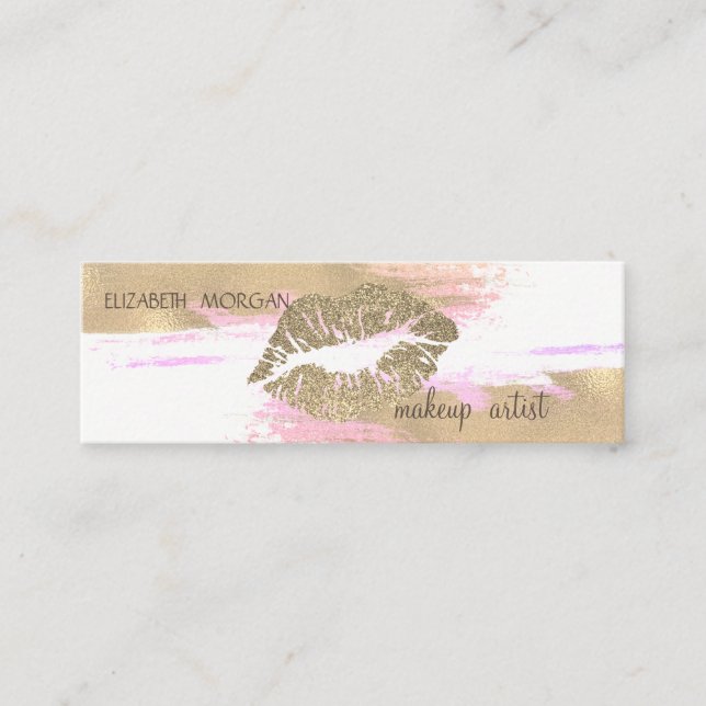 Elegant Modern  Foil Brush Stroke, Glitter Lips Mini Business Card (Front)