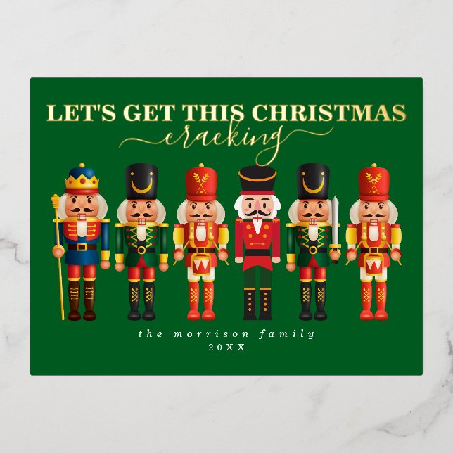 Elegant Modern Foil Nutcracker Christmas Card (Front)