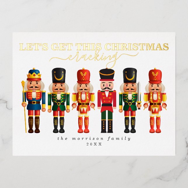 Elegant Modern Foil Nutcracker Christmas Card (Front)