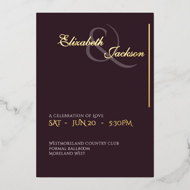 Elegant Modern Formal Plum Noir Wedding Gold (Front)