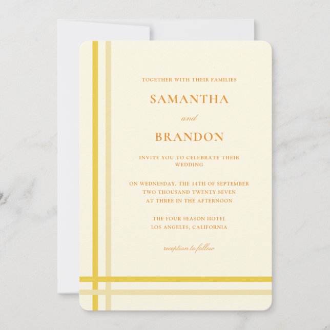Elegant Modern Formal Script Butter Yellow Wedding Invitation (Front)