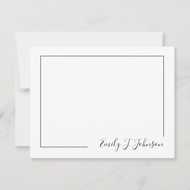 Elegant Modern Frame Black White Flat Note Card (Front)