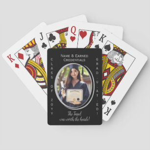 Elegant Modern, Fun Black, Silver Graduation Photo Playing Cards