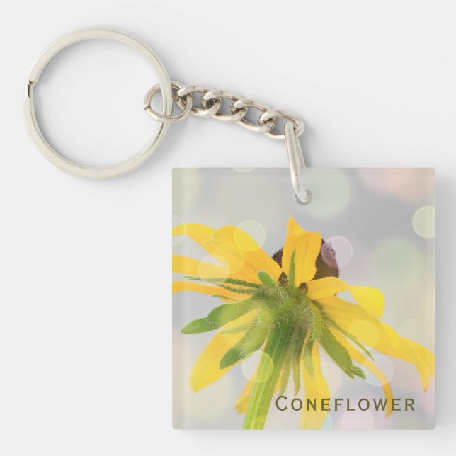 Elegant, Modern, Fun Yellow Coneflower Wild Flower Keychain (Front)