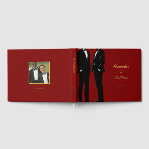 Elegant Modern Gay Men Burgundy Red Wedding Gold Guest Book