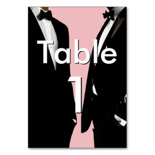 Elegant Modern Gay Men Pink Wedding Table Number
