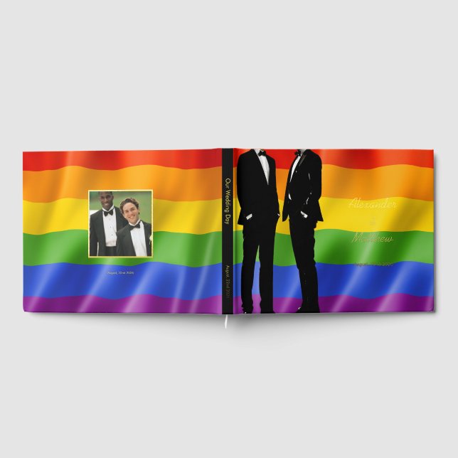 Elegant Modern Gay Men Rainbow Wedding Guest Book (Full)