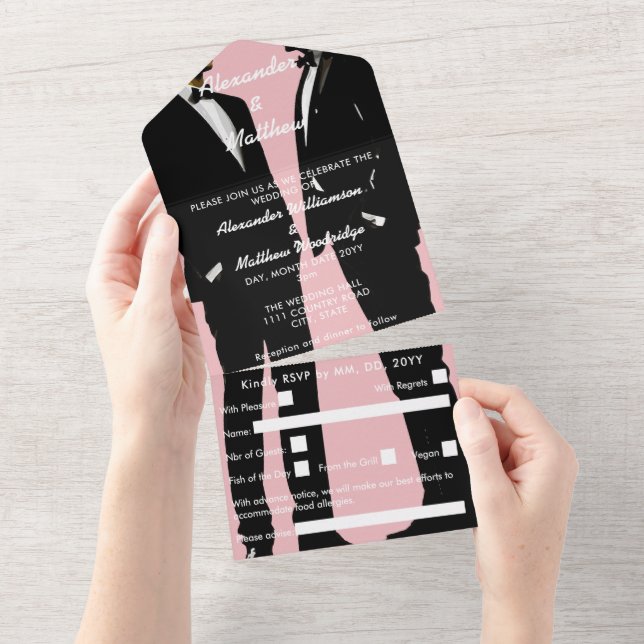 Elegant Modern Gay Men Wedding All In One Invitation (Tearaway)