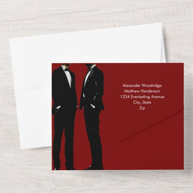 Elegant Modern Gay Men Wedding All In One Invitation (Back)
