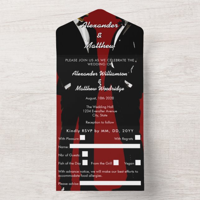 Elegant Modern Gay Men Wedding All In One Invitation (Inside)